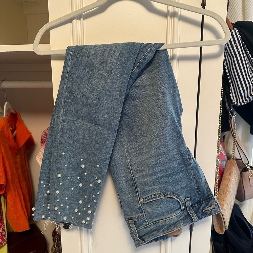 Joe's Jeans Blue Ankle Cropped Denim with Pearl Embellishments